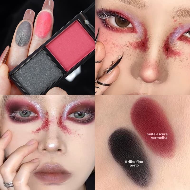 Dark Night Rose Paleta de sombras duplas peroladas foscas piscando sombra de maquiagem esfumaçada