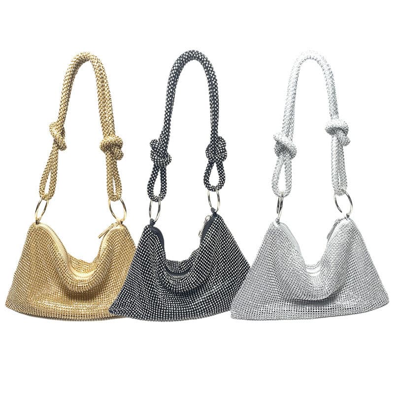 Bolsa de jantar para banquete com diamante completo, moda feminina, roupas de noite, bolsa para axilas, vestido de festa