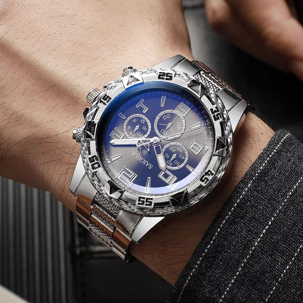 Relógios de Negócios Masculinos com Mostrador Árabe e Pulseira de Aço
