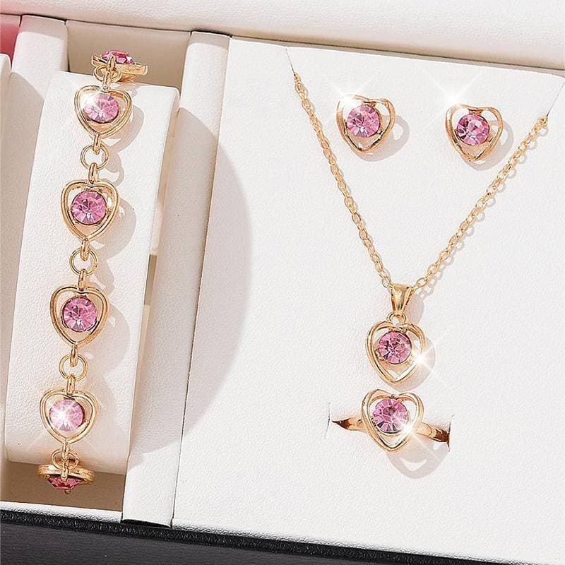 Bsbl 5 Pçs Conjuntos De Jóias De Luxo Em Forma De Coração De Nelace Anel Brincos Pulseira Para Mulheres Acessórios De Ca