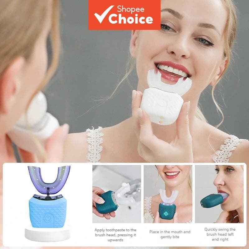 Escova de dentes elétrica sônica 360 graus em formato U IPX7, ideal para viagens e uso doméstico, branqueamento total
