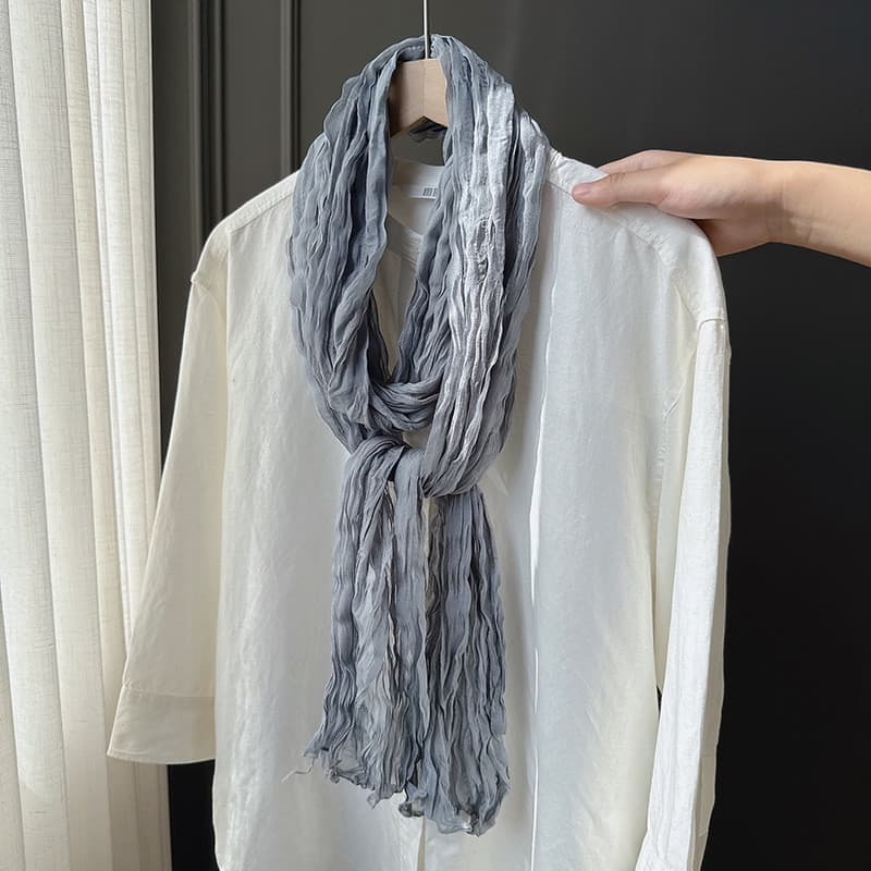 2026 estilo japonês Retro literário plissado Chiffon cachecol de seda feminino cor sólida Casual All-Match decorativo lo
