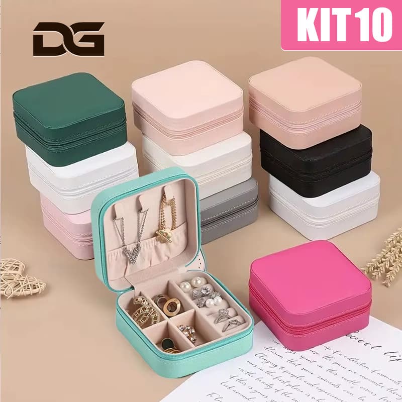 KIT 10/6 Porta Joias Portátil Mini Porta Joia com Divisões Brincos Colares caixa de armazenamento Q1