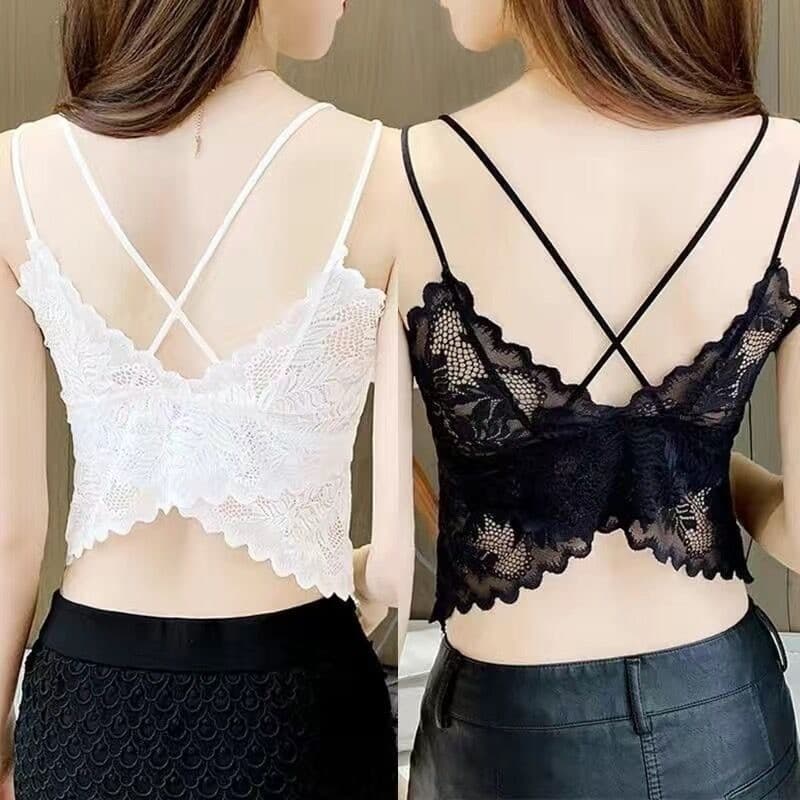 Estilo longo de renda fina vem com almofada no peito Camisola pequena Influenciador de desgaste interno feminino Venda q