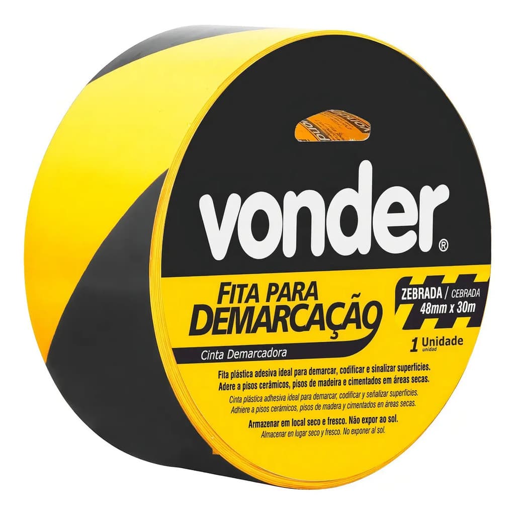 Fita Adesiva para Demarcação Zebrada Vonder 48 mm x 30 m