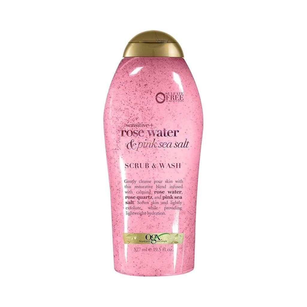OGXSensitive+Água de Rosas e Sal Marinho Rosa+Esfoliante Corporal de Quartzo Rosa, Esfoliante Corporal Diário Suave, Esf