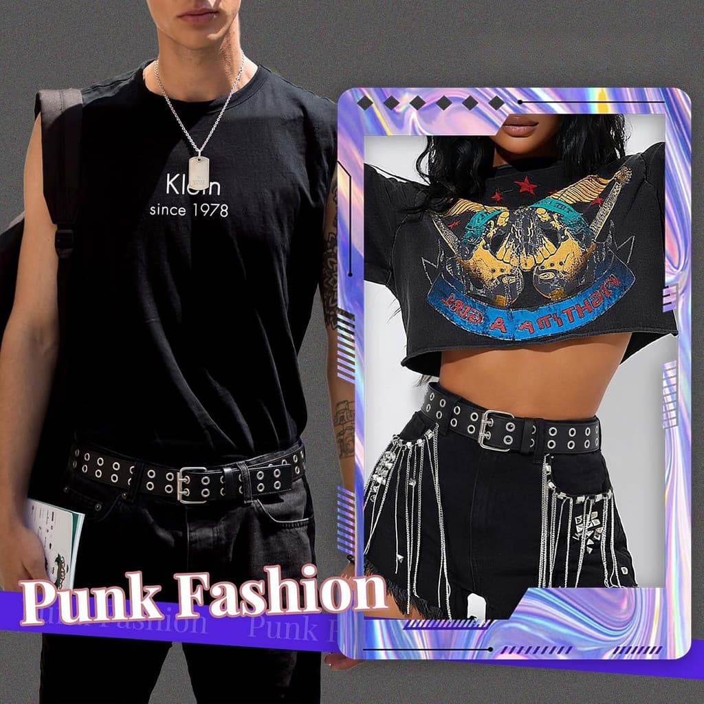 Cinto De Couro PU Com Ilhós Duplos Para Mulheres E Homens , Jeans De metal Punk Largo De 1.5 Polegadas