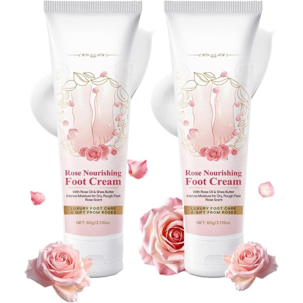 Pacote com 2 loções hidratantes para os pés com aroma de rosas, contendo manteiga de karité, adequada para calosidades,