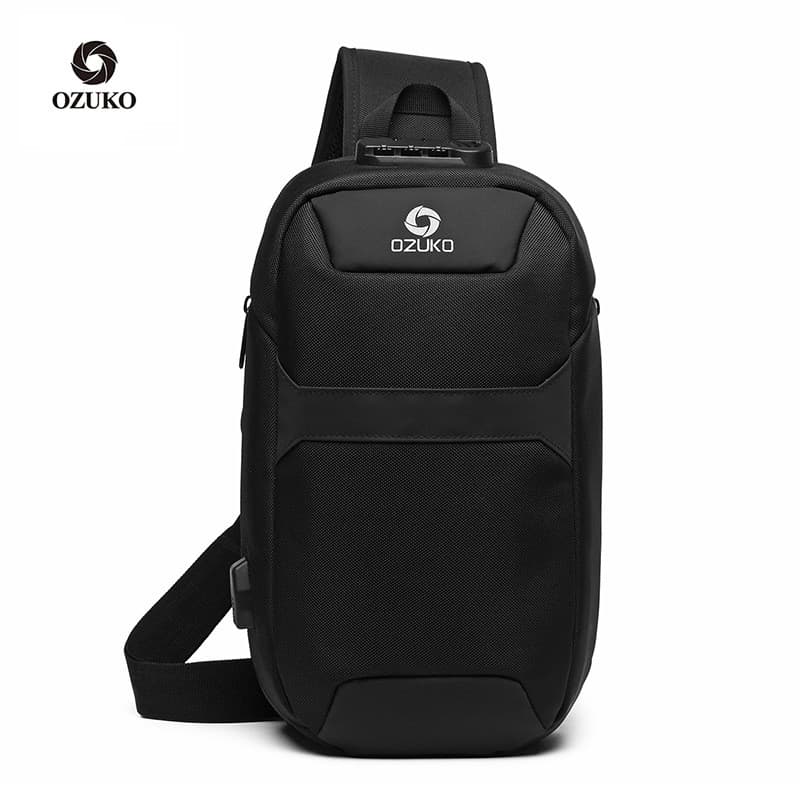 OZUKO Bolsa de peito mensageiro masculina à prova d'água com carregamento USB Bolsa mensageiro lazer esportes bolsa de o