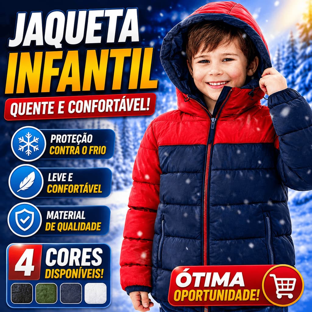 Jaqueta Bobojaco Juvenil Menino Com Touca Removível Blusa De Frio Puffer Acolchoada Casaco Infantil Escolar Quentinha