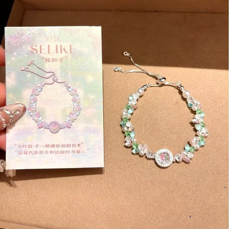 Pulseira Feminina H5BA Rosa e Verde com Zíper e Recortes, Estilo Coreano, Elegante e Refrescante, Micro-Incrustada com Z