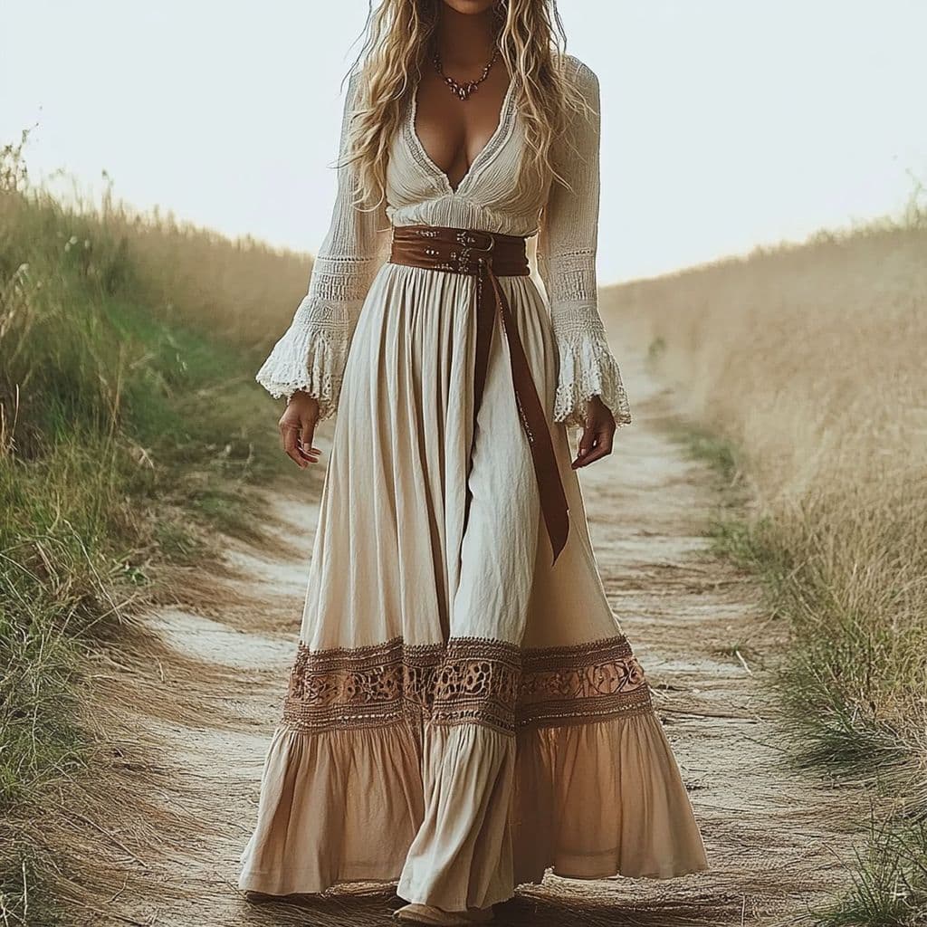 Pronto estoque Transporte rápido feminino Retro ocidental Denim estilo étnico impresso vestido boêmio
