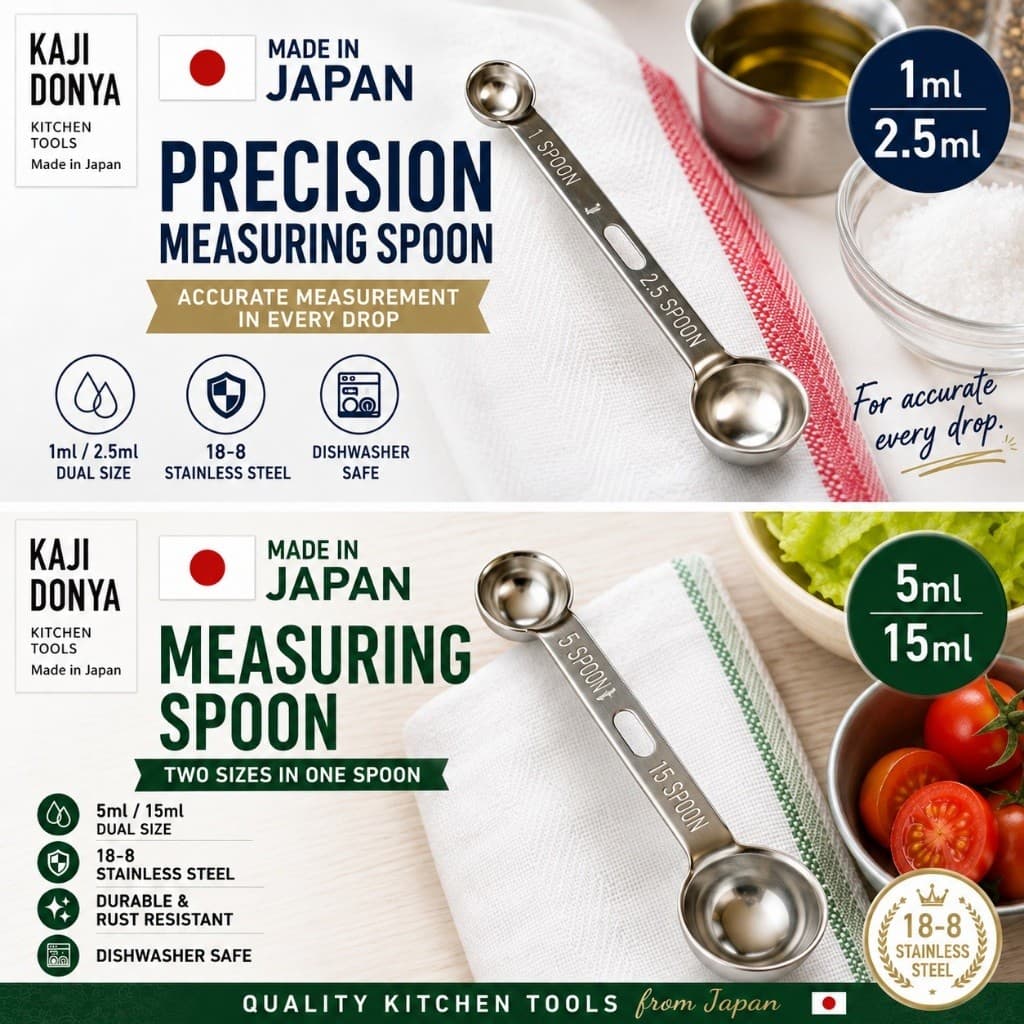Kajidonya Measuring Spoon 5-15| 15ml & 5ml  / 1-2.5 | 1ml & 2.5ml | 18-8 Stainless Steel | Made in Japan【Direct from...