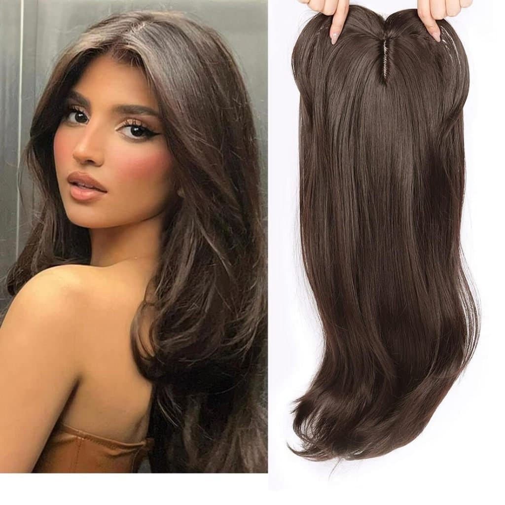 Cobertura De Cabelo De 45cm Em Camadas Longas Com Banda Para Mulheres Desbastado Perucas De Fibra Sintética Marrom Escur