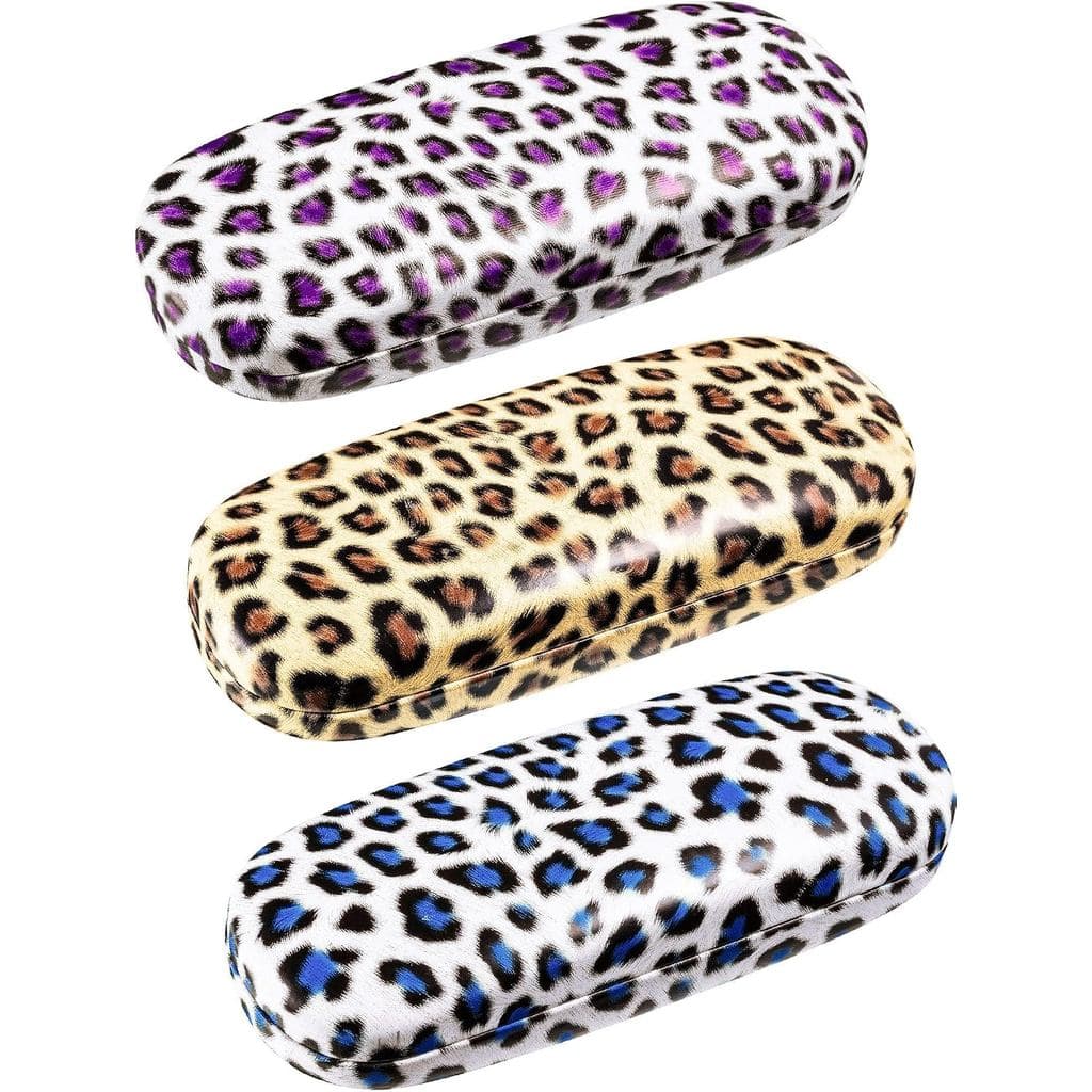 Estojo Rígido para Óculos Frienda com Estampa de Leopardo, Estojo Protetor para Óculos de Sol com 3 Panos de Limpeza par