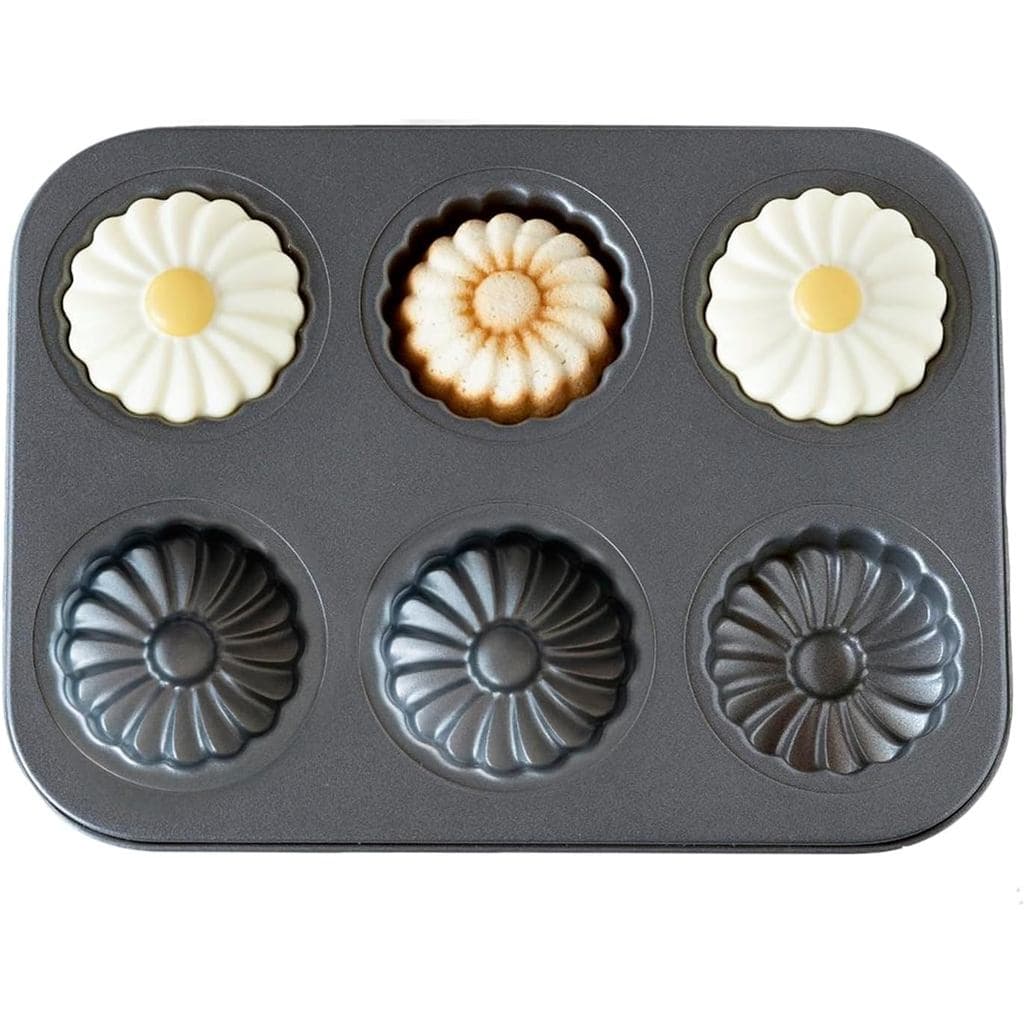Forma para Muffins em Forma de Girassol, Molde para Madeleine com 6 Cavidades e Mini Forma para Bolo, Molde Antiaderente