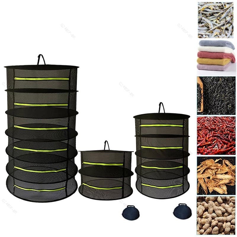 Camadas De Rede De Secagem Dobrável Pesca Pendurado Secador Sacos Tecido hangplant Redes Rack Zíper BR24B