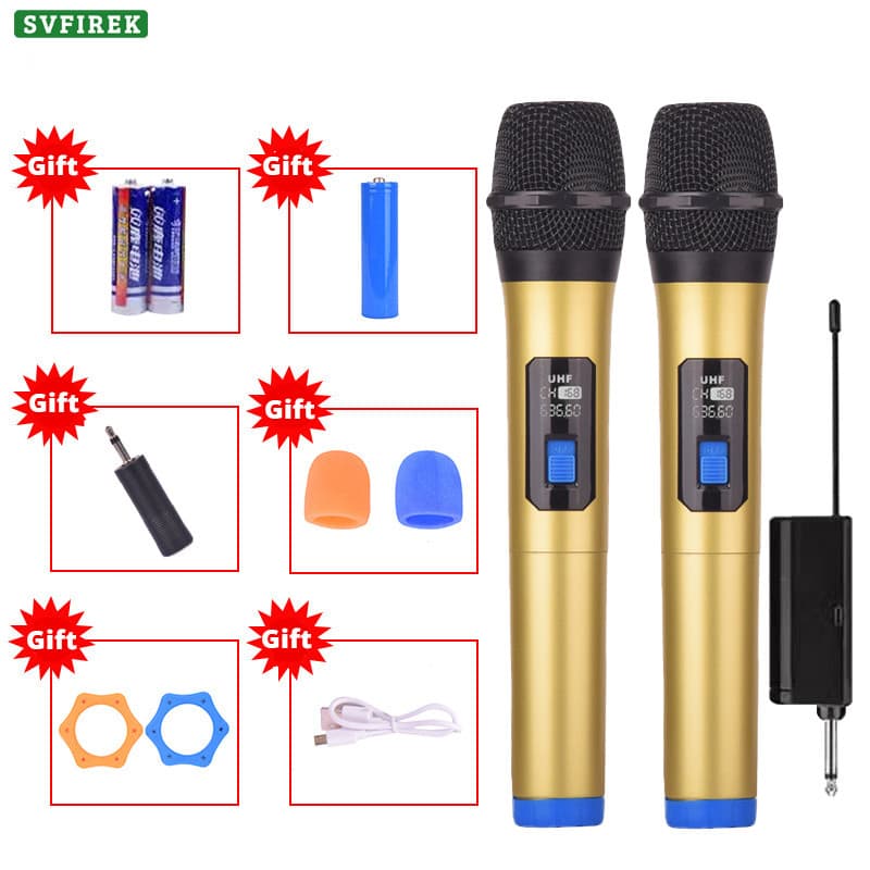 Microfone Sem Fio UHF Original Duplo Portátil Recarregável Família KTV Para Karaokê