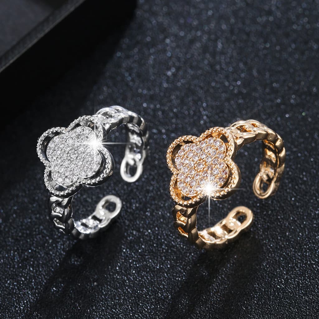 Anel feminino com um toque de luxo e sofisticação, design de trevo de quatro folhas, não desbota, design exclusivo, anel