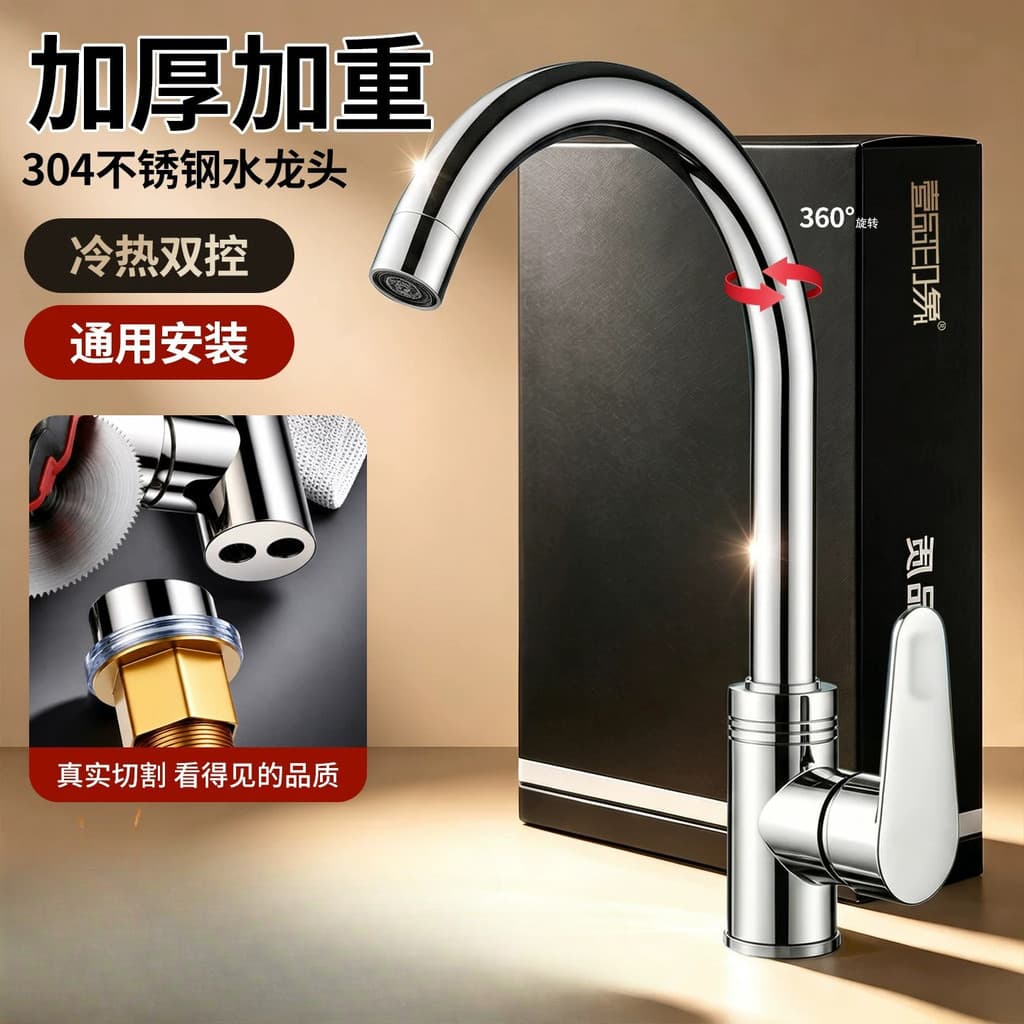 Shopee Recomendado Torneira de cozinha Torneira de cozinha de aço inoxidável 304 Pia doméstica quente e fria Lavatório d
