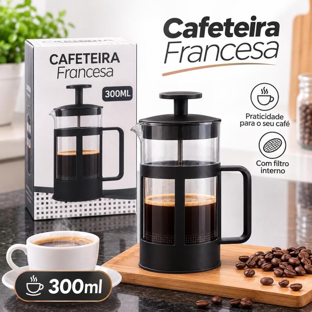 Cafeteira Francesa 300ML Prensa Cremeira Café Chá Em Vidro Premium - DT9299