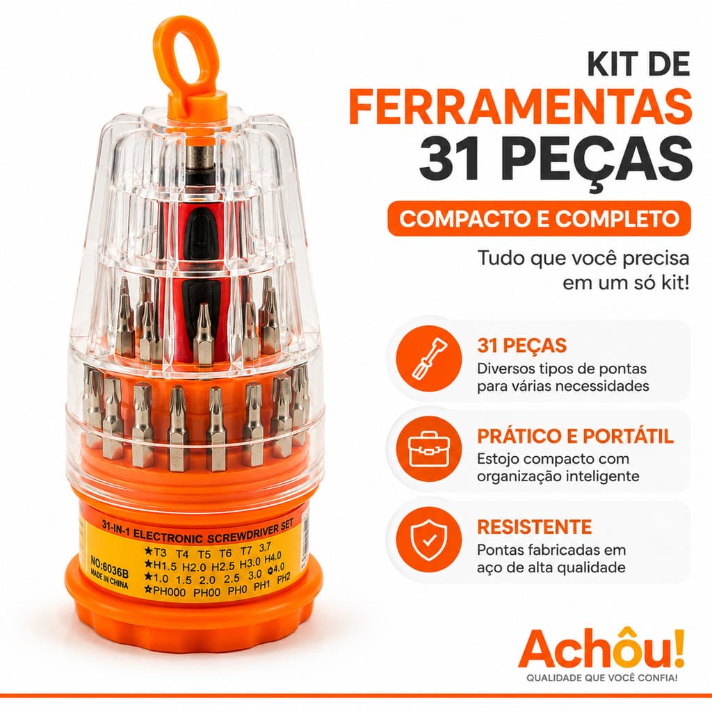 Kit Ferramentas 31 Peças Chaves de Precisão Fenda Phillips Allen Torx Celular Notebook Eletrônicos