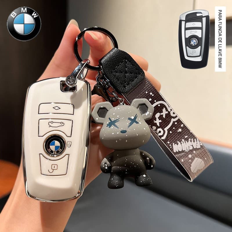 Capa para Chave de Carro BMW Compatível com 320i/X1/330/F30/X6/X5/Série 1 3 5 6, Chaveiro de Urso em TPU 3814