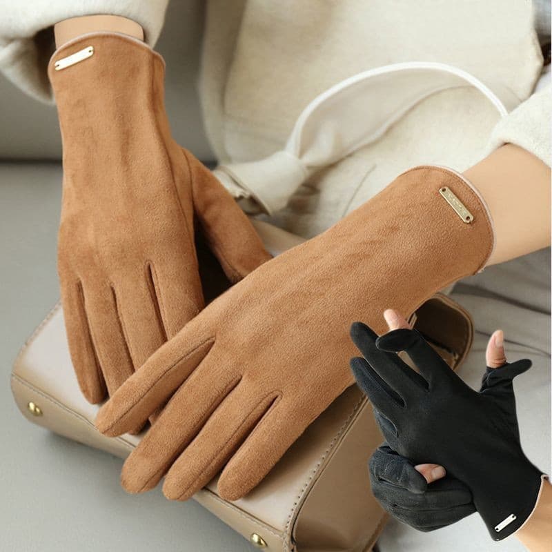 Luvas sem dedos para homens e mulheres, luvas de ciclismo de inverno com forro de lã para aquecimento, luvas sem dedos p