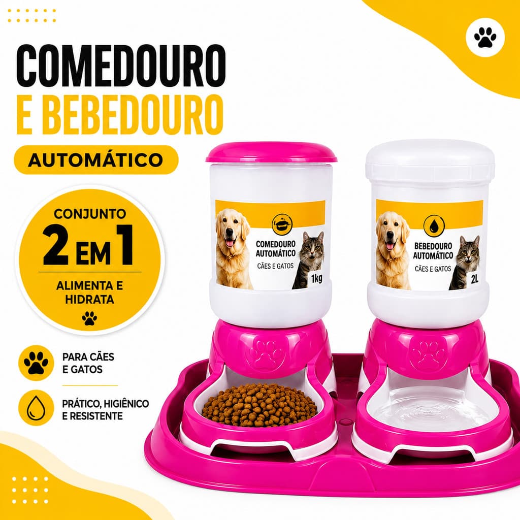 Alimentador Bebedouro Automático Pet 2 em 1 para Cães e Gatos