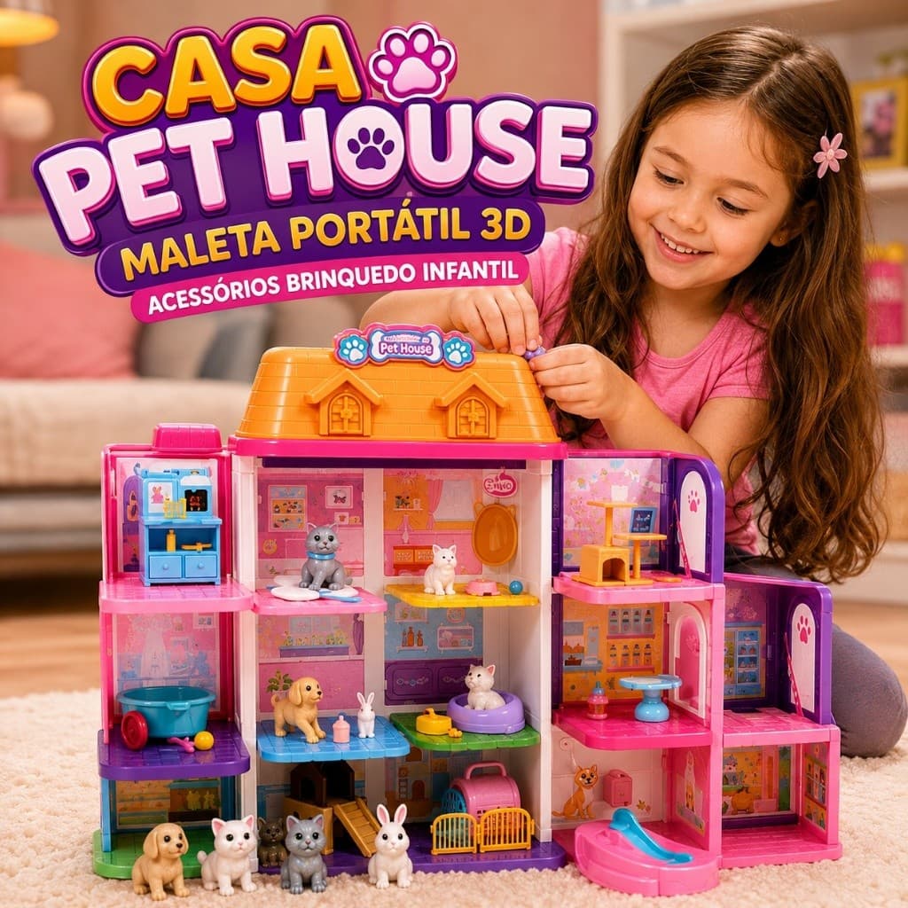 Casa Pet Portatil Infantil Maleta Brinquedo Educativo Acessorios Interativos