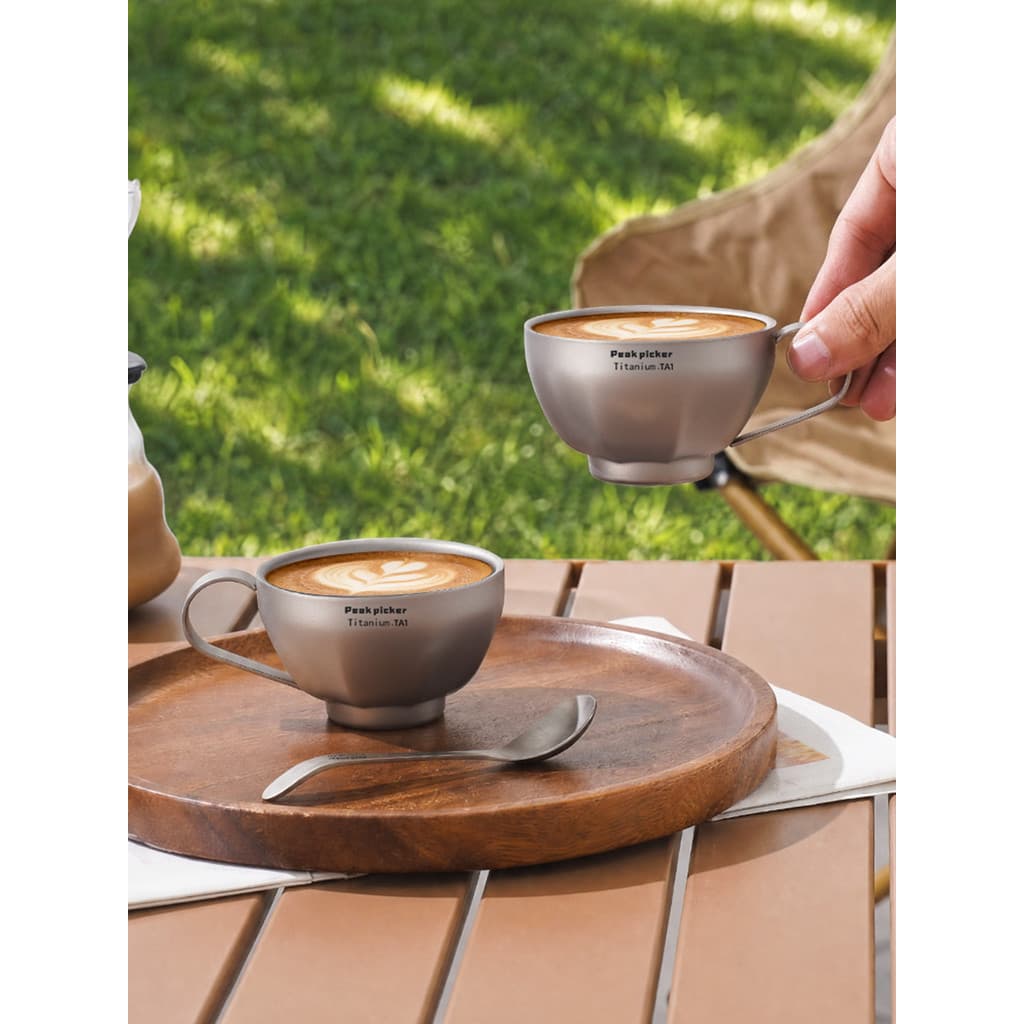 Xícara de café de camada dupla de titânio puro, copo de leite para escritório, conjunto de xícara de chá da tarde, copo