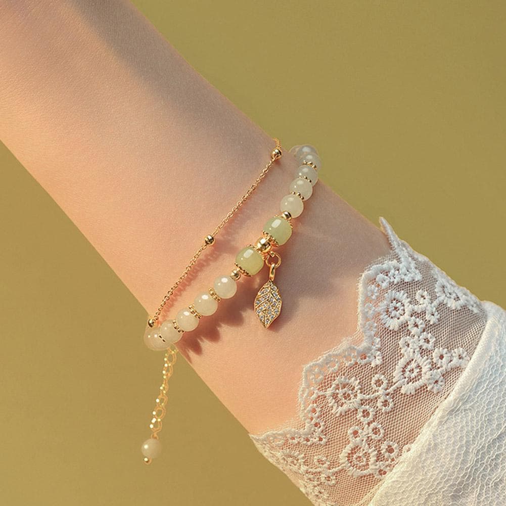 High End Ramo De Ouro Jade Folha Pulseira Luz Luxo Único Mão Jóias Para Mulher Y7f3