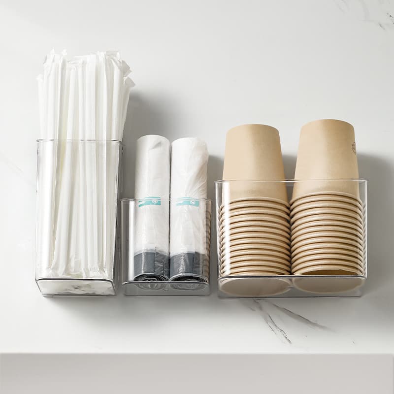 Caixa de armazenamento de parede sem perfuração doméstica, banheiro, quarto, cosméticos, organizador, copo de papel desc