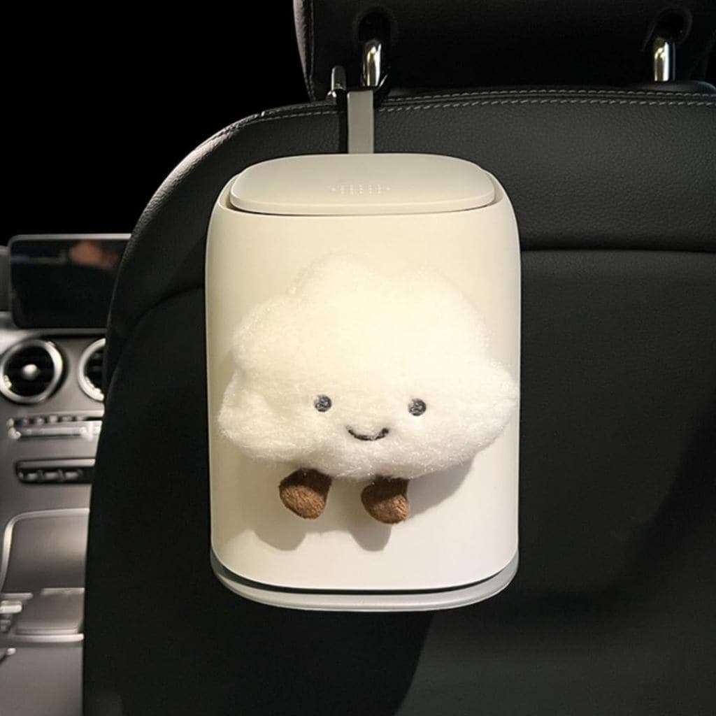 Lixeira para Carro Estilo Cartoon Fofo, Lixeira Suspensa com Tampa Rebatível, Material ABS à Prova de Vazamentos, Design