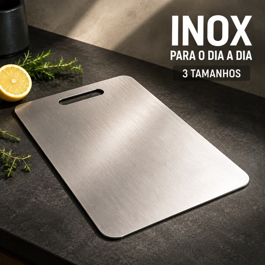 Tábua de Corte Inox Dupla Face para Carnes Legumes Frutas Pães e Preparo de Massas