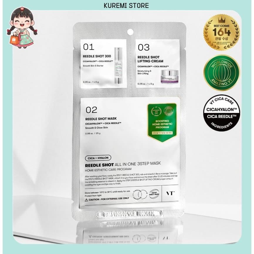 VT Cosmetics Reedle Shot Máscara Multifuncional De 3 Etapas-Esfoliante De Poros E Calmante Para Cuidados Com A Pele
