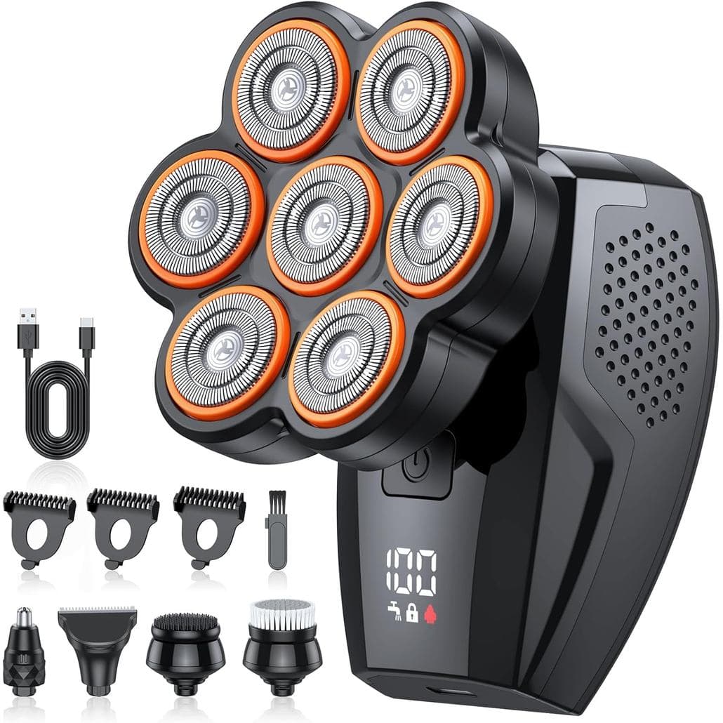 Barbeador masculino, barbeador elétrico 7D, barbeador masculino de alta velocidade 10000 RPM, display LED, à prova d'águ