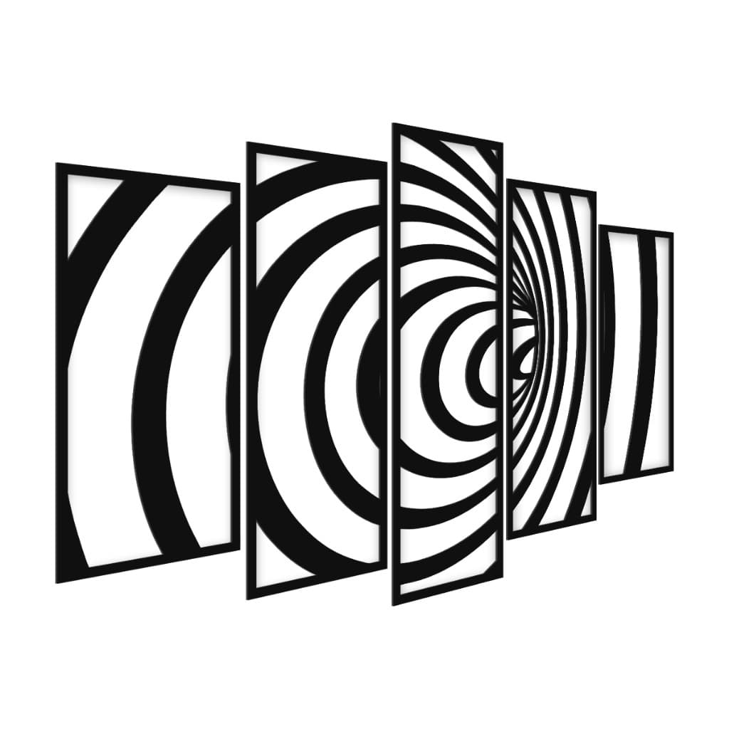 Kit 5 Quadros Vazados Abstrato Geométrico MDF 3mm Preto Moderno