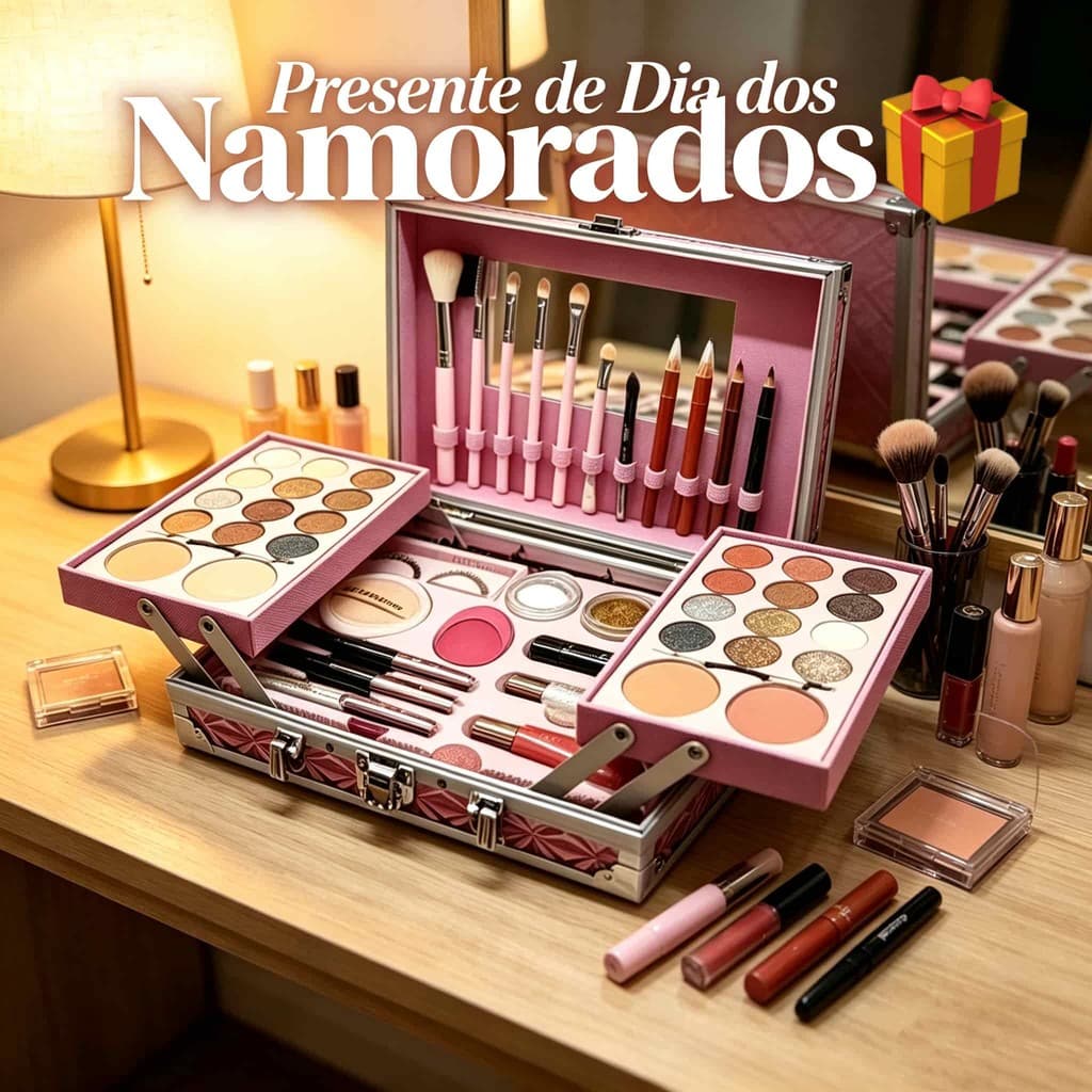 Maleta Maquiagem Luxuosa Dourado Prata Multicores Kit Completo Sombras Blush Batom Presente Feminino