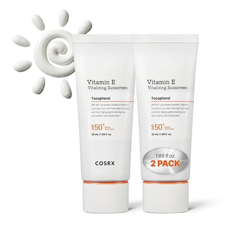 Protetor solar com vitamina E da COSRX, pacote com 2 unidades, protetor solar iluminador com FPS 50 para pele oleosa, le