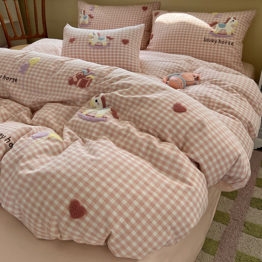 Desenho animado 100 algodão lavado cama conjunto de quatro peças novo estilo infantil toalha de algodão puro bordado cap