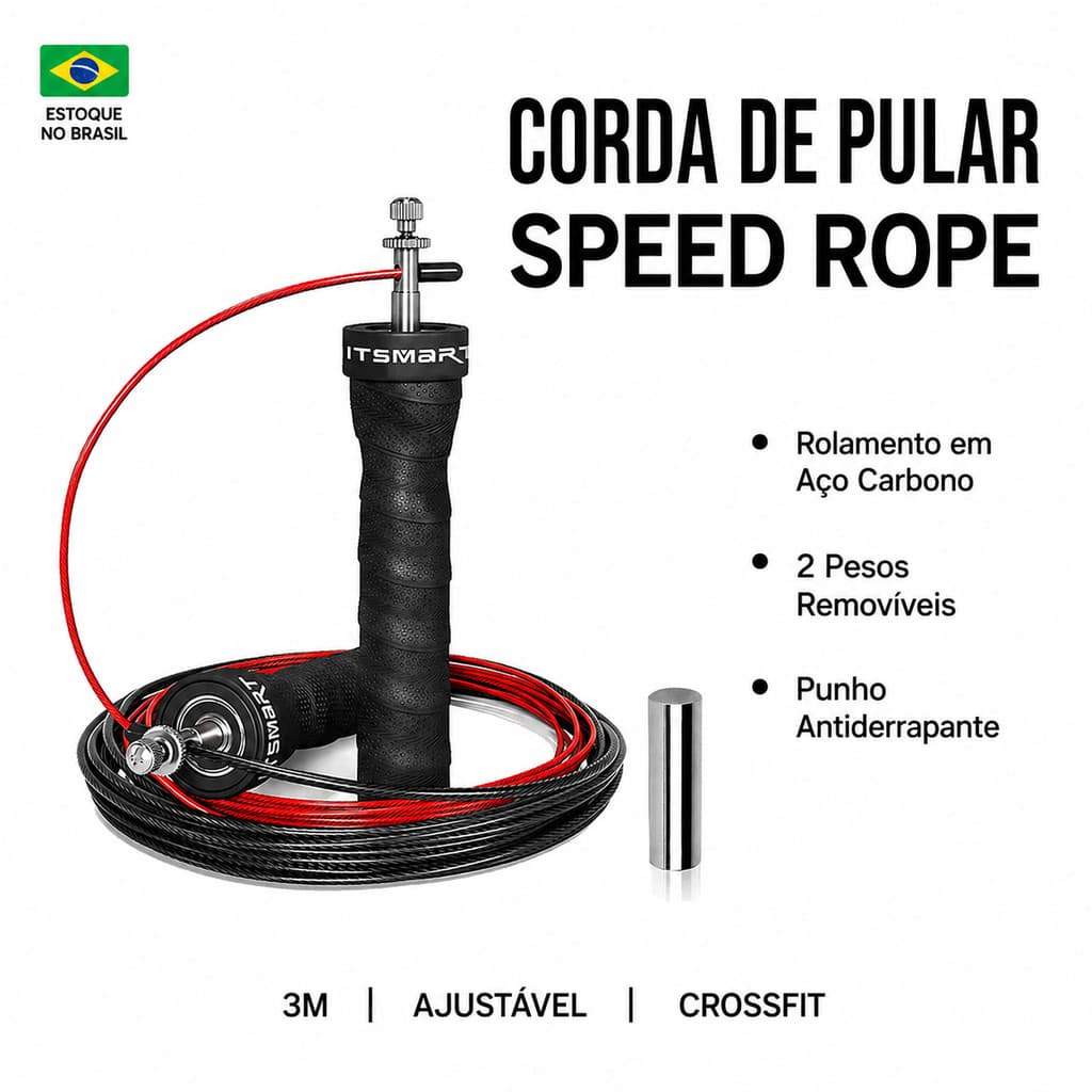 Corda de Pular Speed Rope com Rolamento Pesos Extras 3M Crossfit Fitness Academia