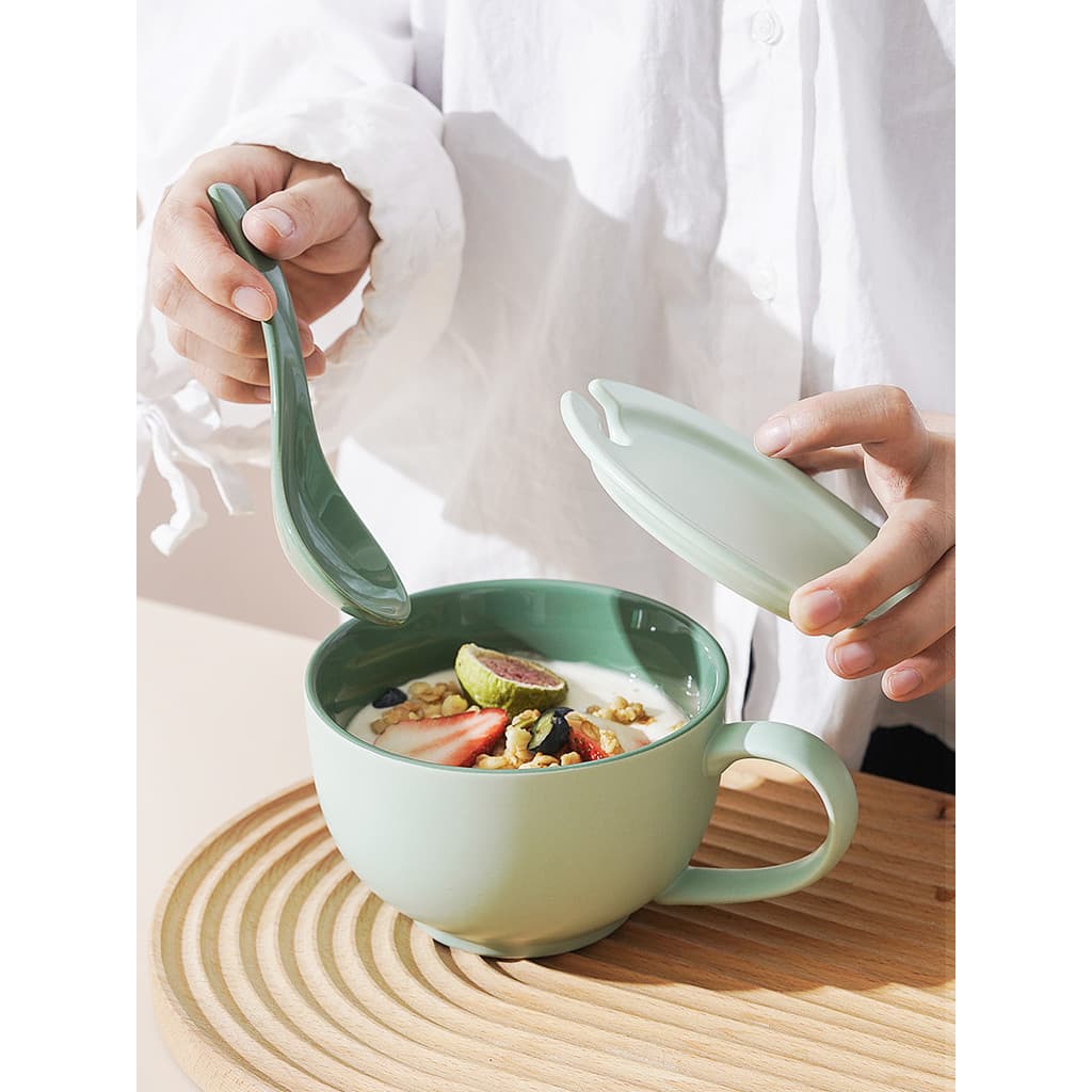Copo de aveia copo de café da manhã com tampa colher copo de sopa de grande capacidade micro-ondas cerâmica copo de avei