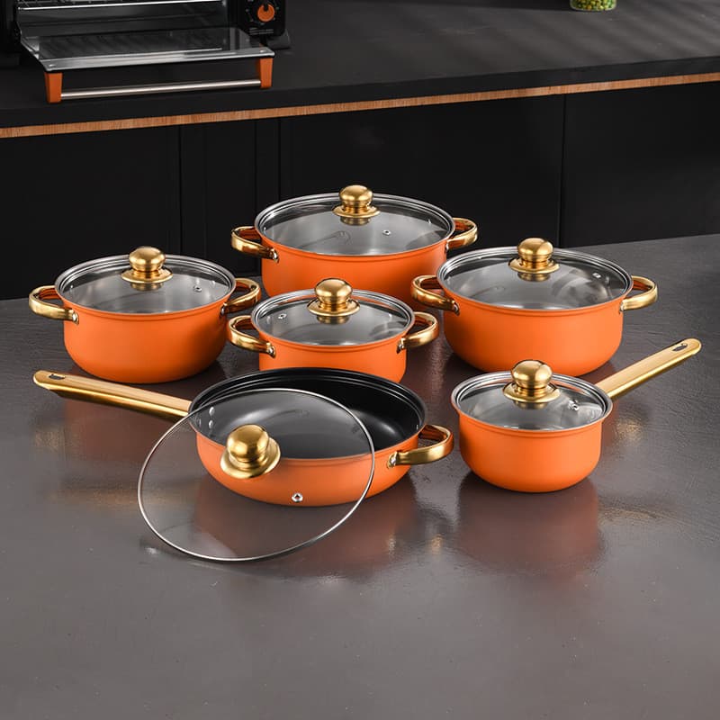 Conjunto de panela transfronteiriça cor panela de aço inoxidável antiaderente frigideira conjunto panela de sopa conjunt