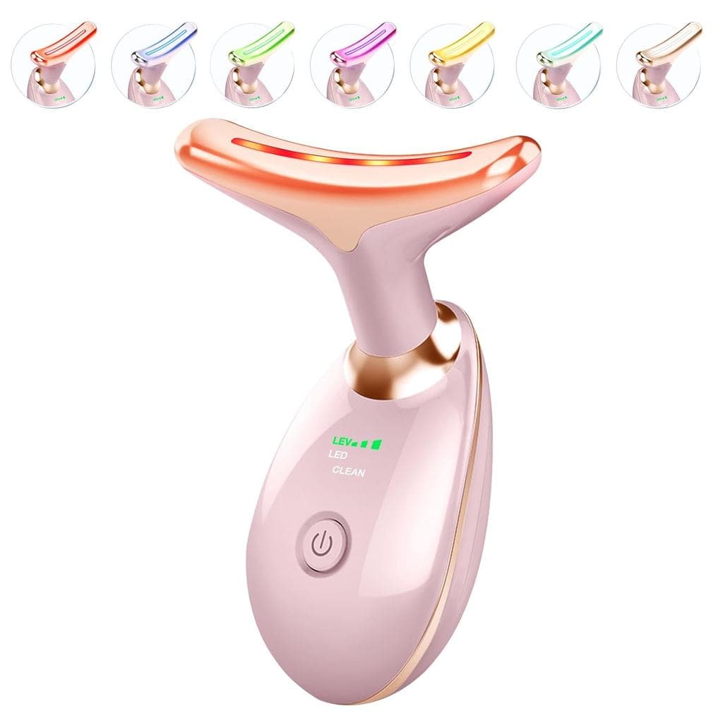 Massageador Facial e de Pescoço com Luz ELISHINE - Massageador Facial Portátil de 7 Cores para Cuidados, Rosa Brilhante