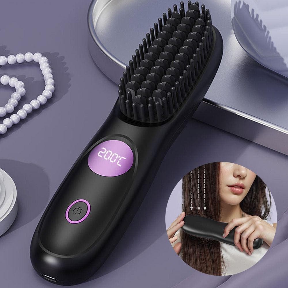 Escova Alisadora De Cabelo , Alisador Portátil Anti-Queimadura Sem Fio USB , Íon Negativo