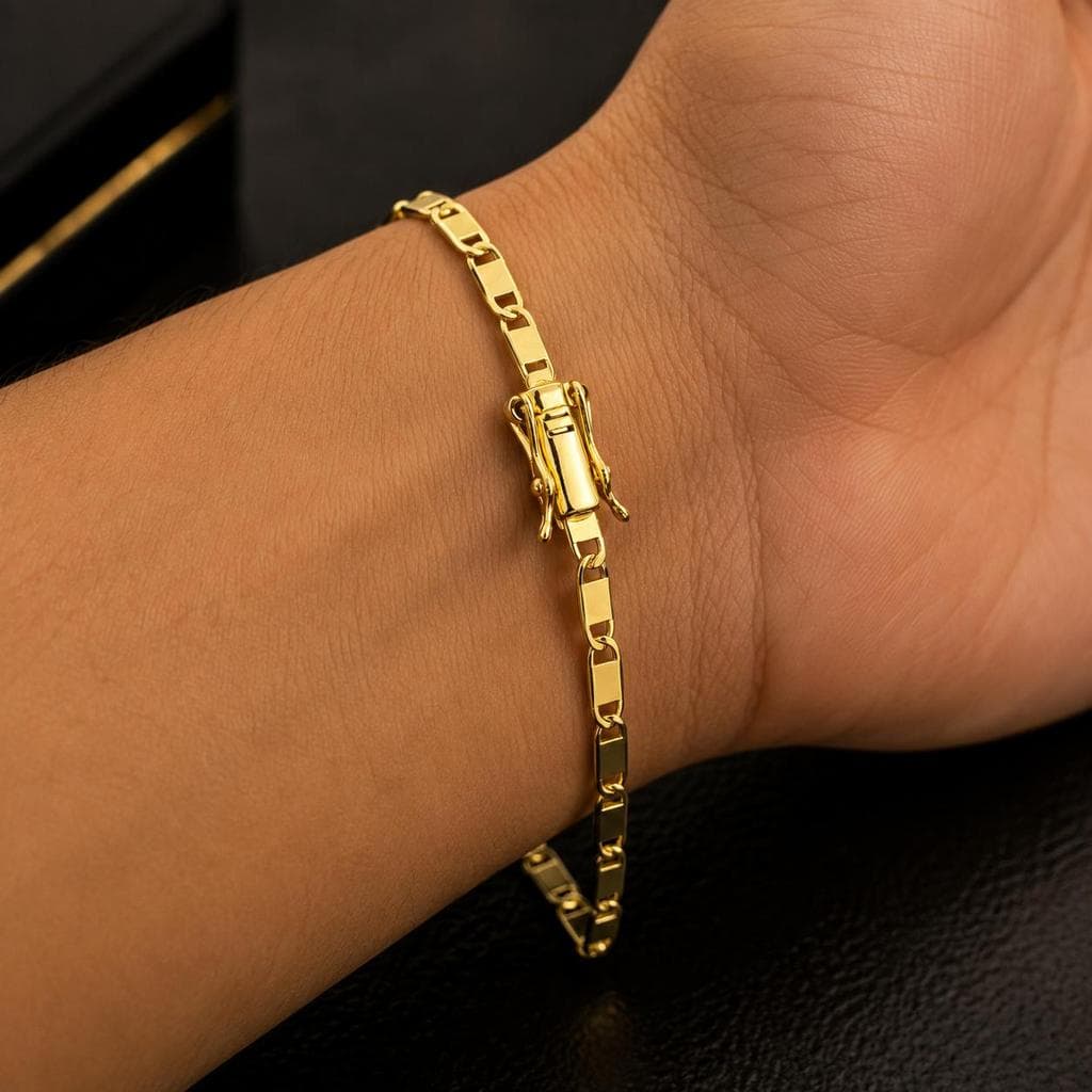 Pulseira Masculina Piastrine 3mm Com Fecho Gaveta Banhada a Ouro