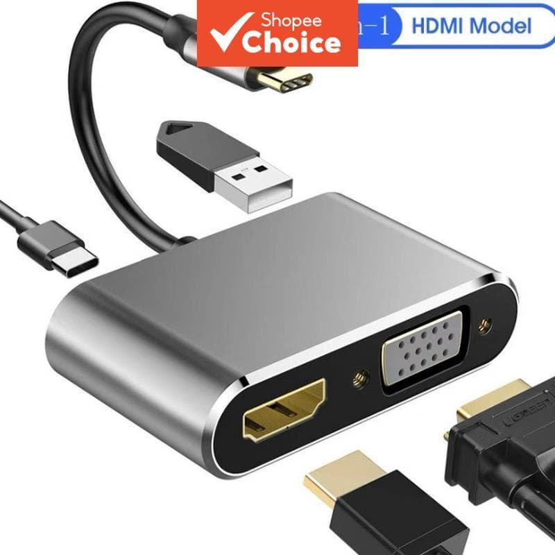 Adaptador USB C Para HDMI 4 Em 1 4K Com VGA USB3.0 PD 87W Conversor De Vídeo De Carregamento Rápido Laptop
