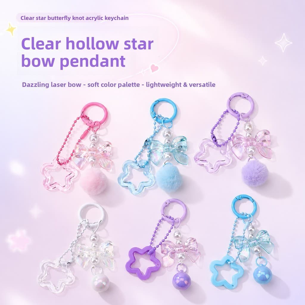 Transparente estrela arco acrílico chaveiro pingente diy estilo coreano ins estilo saco pingente