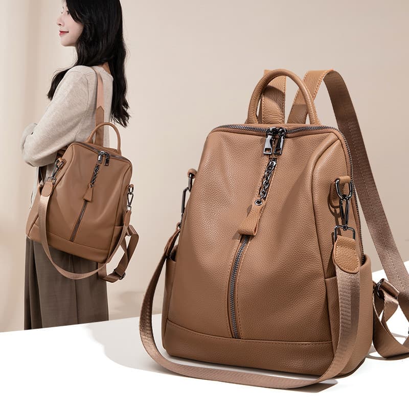 Mochila feminina 2026 novo estilo versão coreana couro puro mochila grande capacidade couro macio moda feminina mochila
